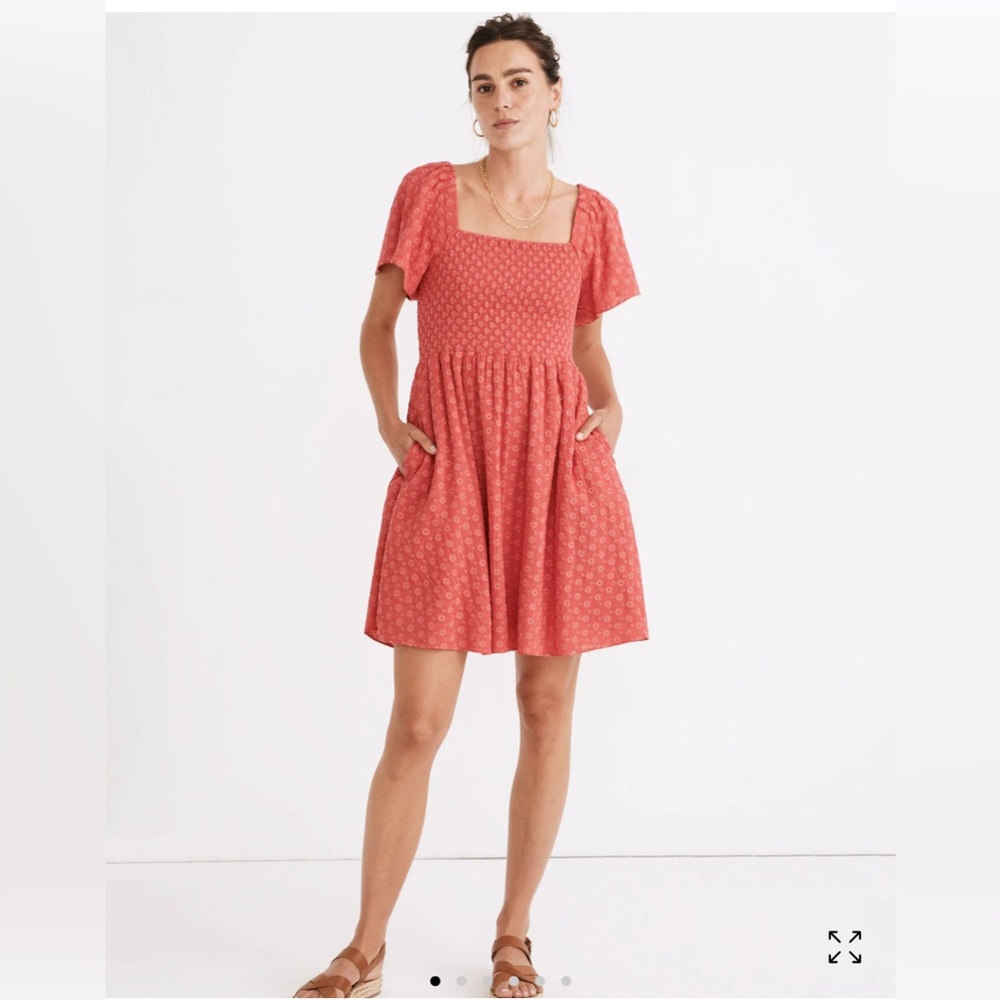 Madewell eyelet Lucie smocked mini dress, Medium